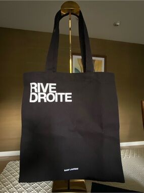 Authentic Saint Laurent Black Canvas 'RIVE DROITE' Tote